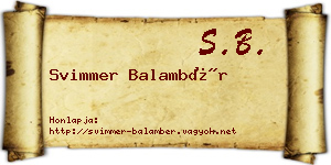 Svimmer Balambér névjegykártya